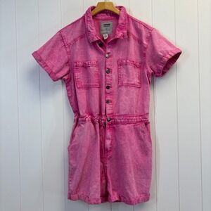 Project Rebel Denim Obsessed Women Boho Denim Romper Size XL Pink Western Cuffed